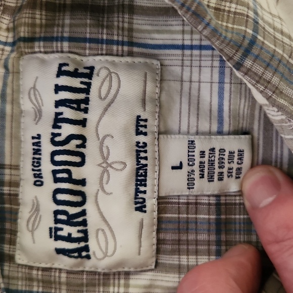 AEROPOSTALE Blue & Gray Plaid Snap Button-Up Shirt - Picture 5 of 5